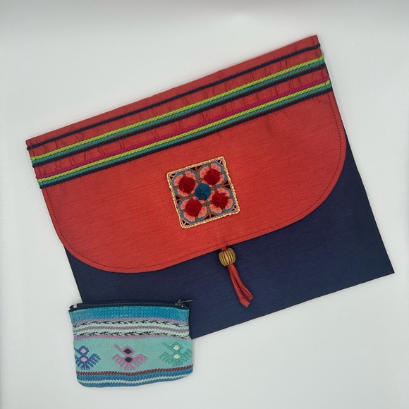 🔥🆕🔥 Craft Link Vietnam Fair Trade Envelope Clutch & Woven Coin Pouch Set - Picture 1 of 4